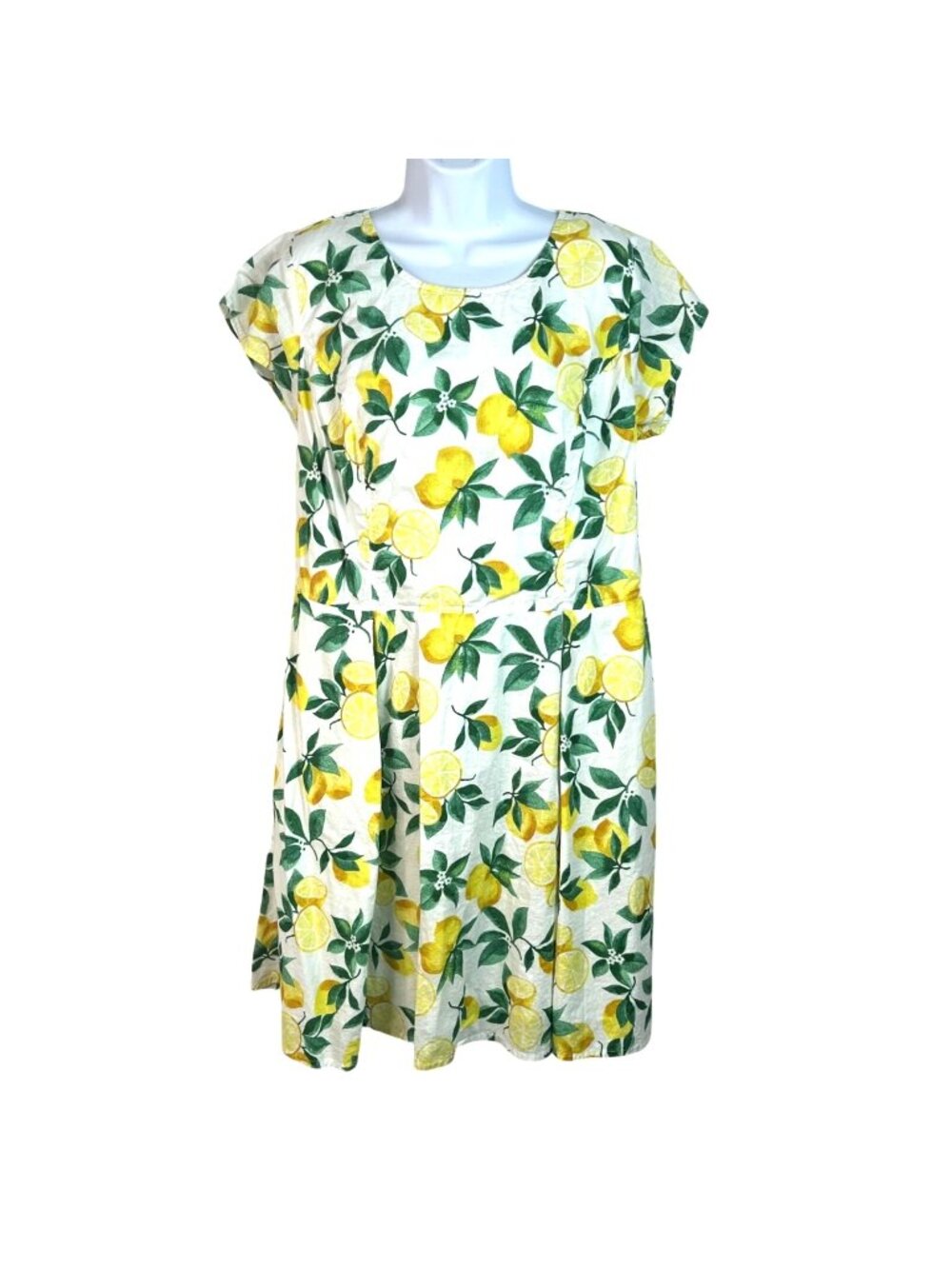 Lemon Print Fit & Flare Dress By eShakti Short Sleeve Custom Made 38" Length